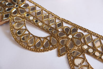 Golden Jali Pattern Scalloped Mirror Trim 7 cm Wide - 1 Yard