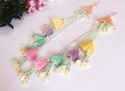Multi String Colorful Tassels & Crystals Fringe Tassels Latkan 1 Pair