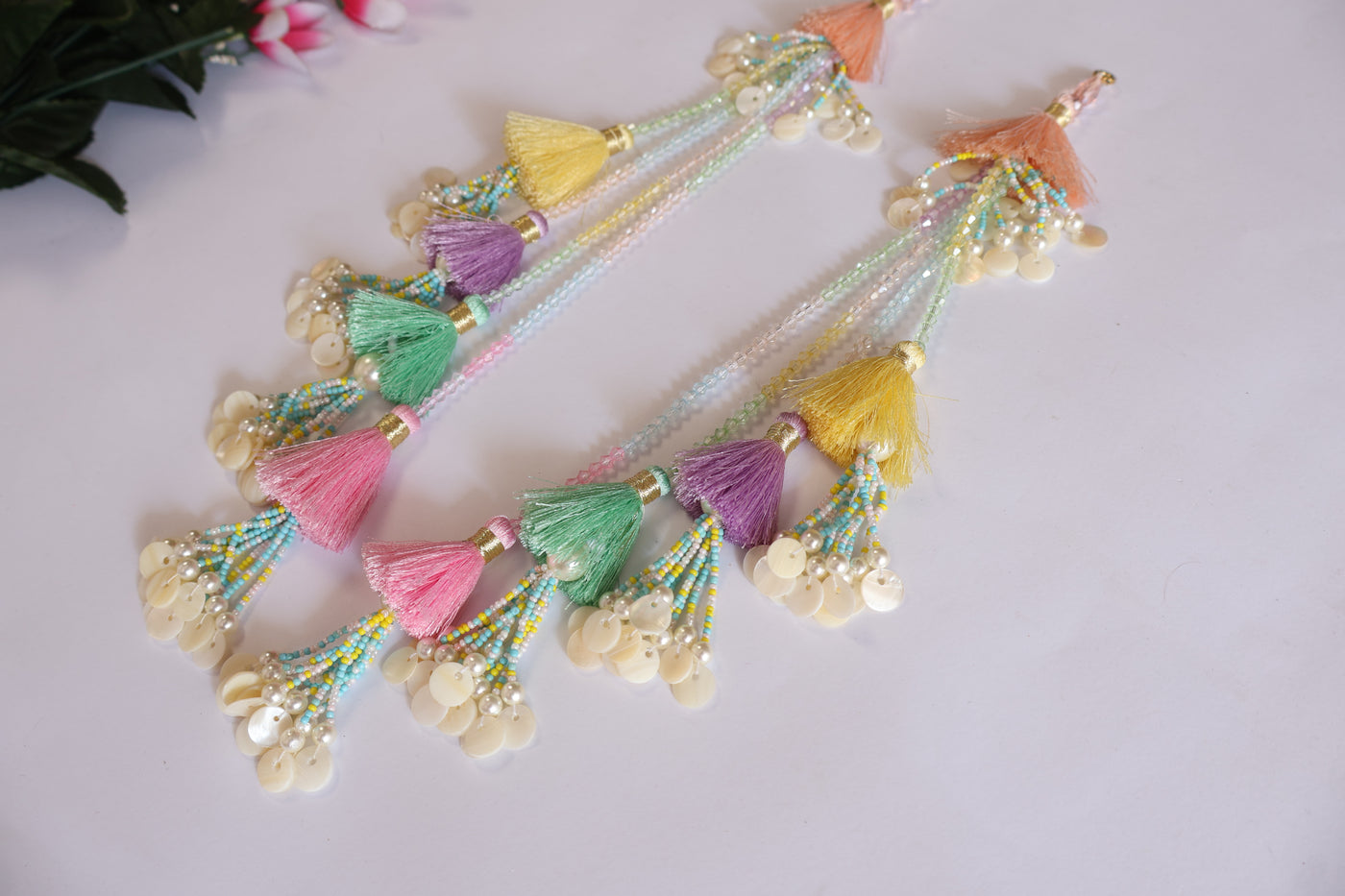 Multi String Colorful Tassels & Crystals Fringe Tassels Latkan 1 Pair