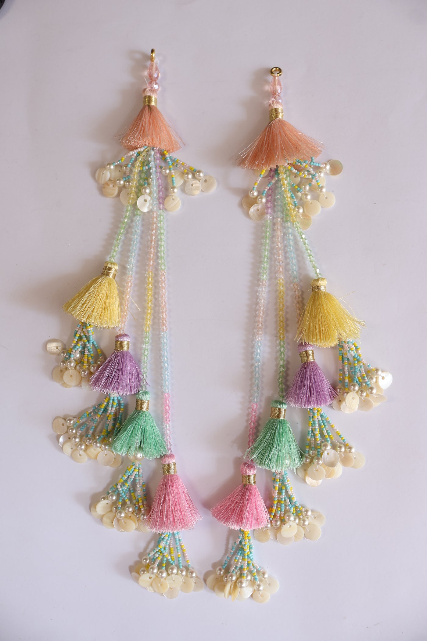 Multi String Colorful Tassels & Crystals Fringe Tassels Latkan 1 Pair