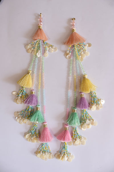 Multi String Colorful Tassels & Crystals Fringe Tassels Latkan 1 Pair