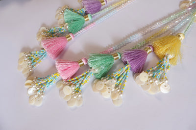 Multi String Colorful Tassels & Crystals Fringe Tassels Latkan 1 Pair
