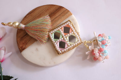 Square Mirror Pastel Color Hanging Tassel Latkan - 1 Pair