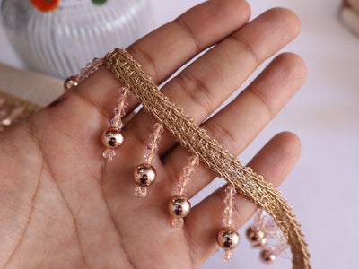 3 Yards - Gold/ Rose Gold Crystal & Pearl Fringe Trim 3.5cm Wide