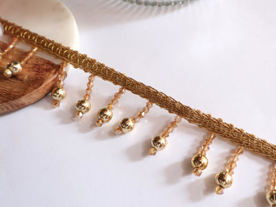 3 Yards - Gold/ Rose Gold Crystal & Pearl Fringe Trim 3.5cm Wide