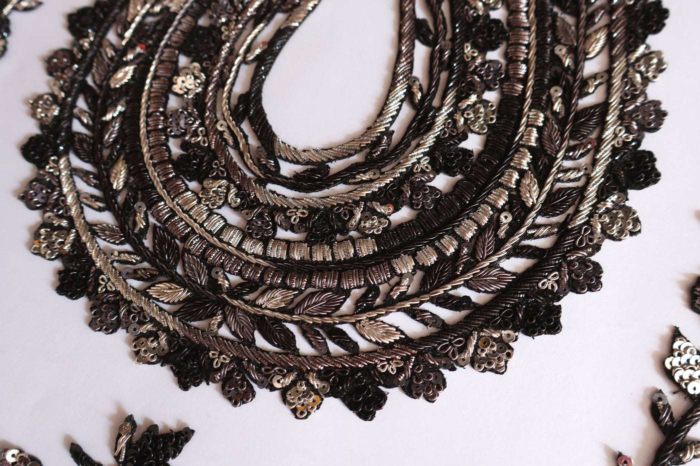 Silver Black Neckline Sew on Patch with Trim Vine Strip