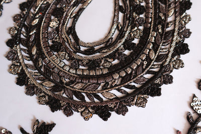 Silver Black Neckline Sew on Patch with Trim Vine Strip