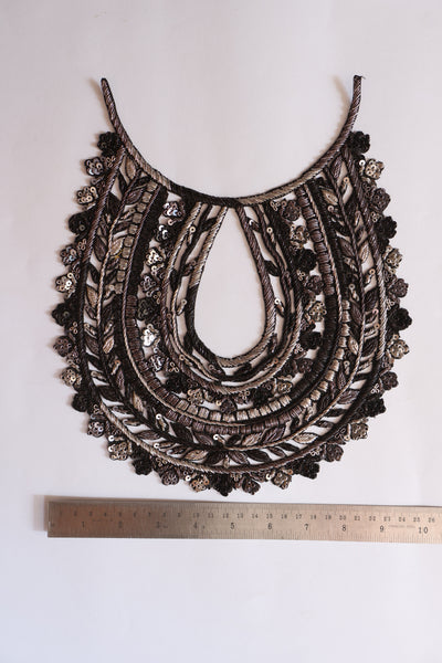 Silver Black Neckline Sew on Patch with Trim Vine Strip