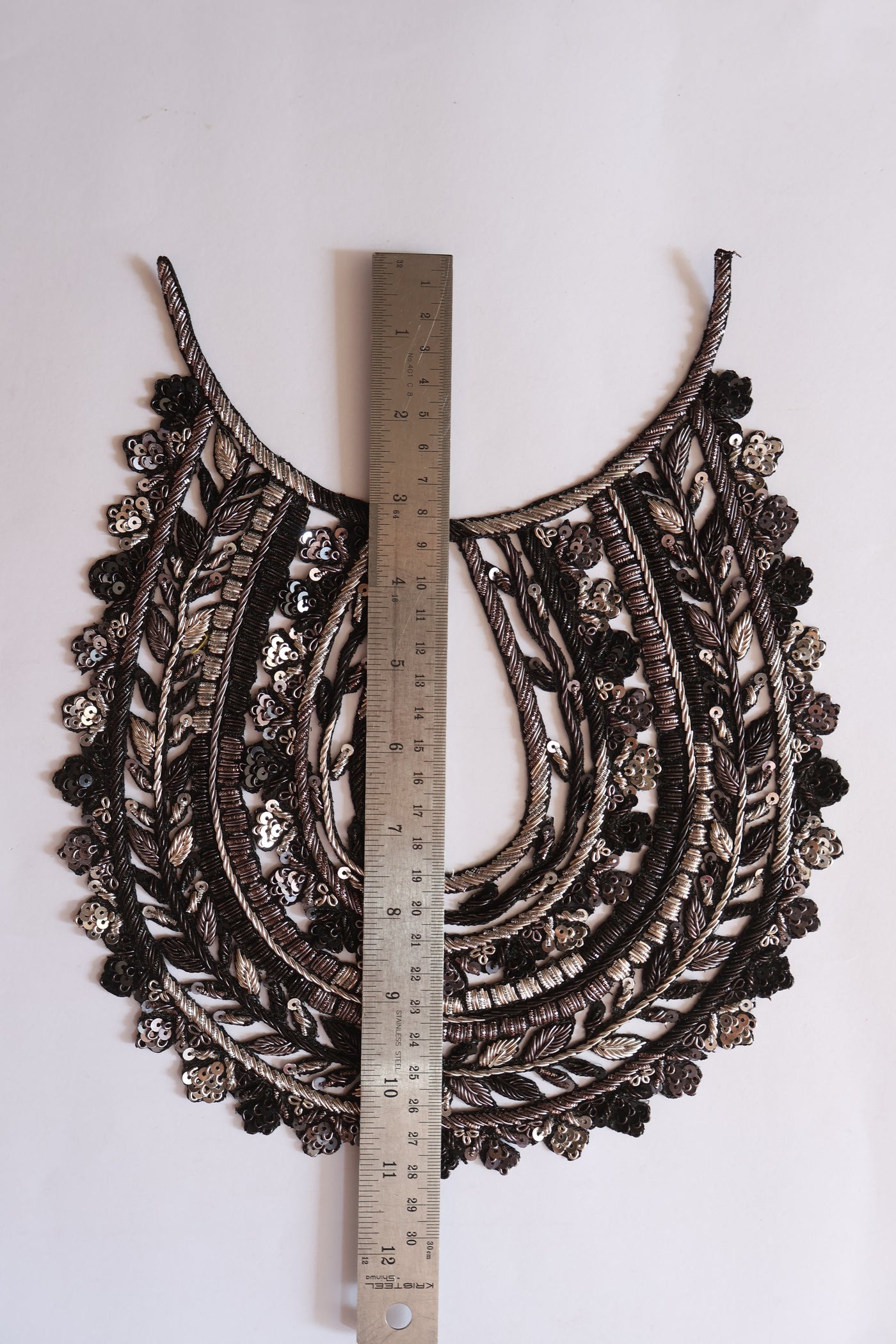 Silver Black Neckline Sew on Patch with Trim Vine Strip