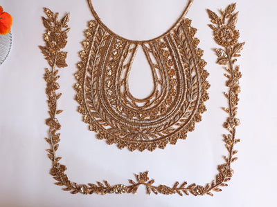 Antique Golden Embroidered Round Neckline Sew on Patch