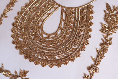 Antique Golden Embroidered Round Neckline Sew on Patch