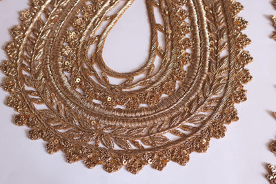 Antique Golden Embroidered Round Neckline Sew on Patch