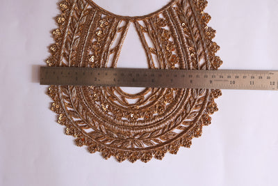 Antique Golden Embroidered Round Neckline Sew on Patch