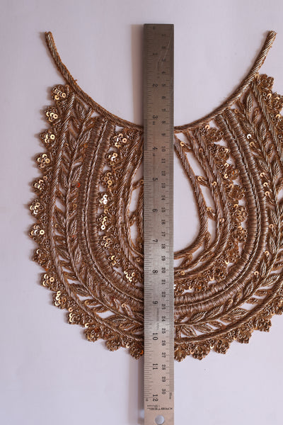 Antique Golden Embroidered Round Neckline Sew on Patch