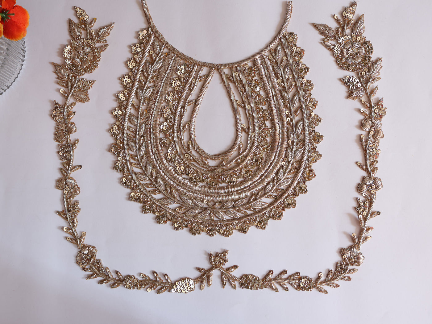 Light Golden Embroidered Round Neckline Sew on Patch