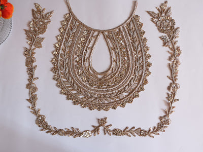 Light Golden Embroidered Round Neckline Sew on Patch