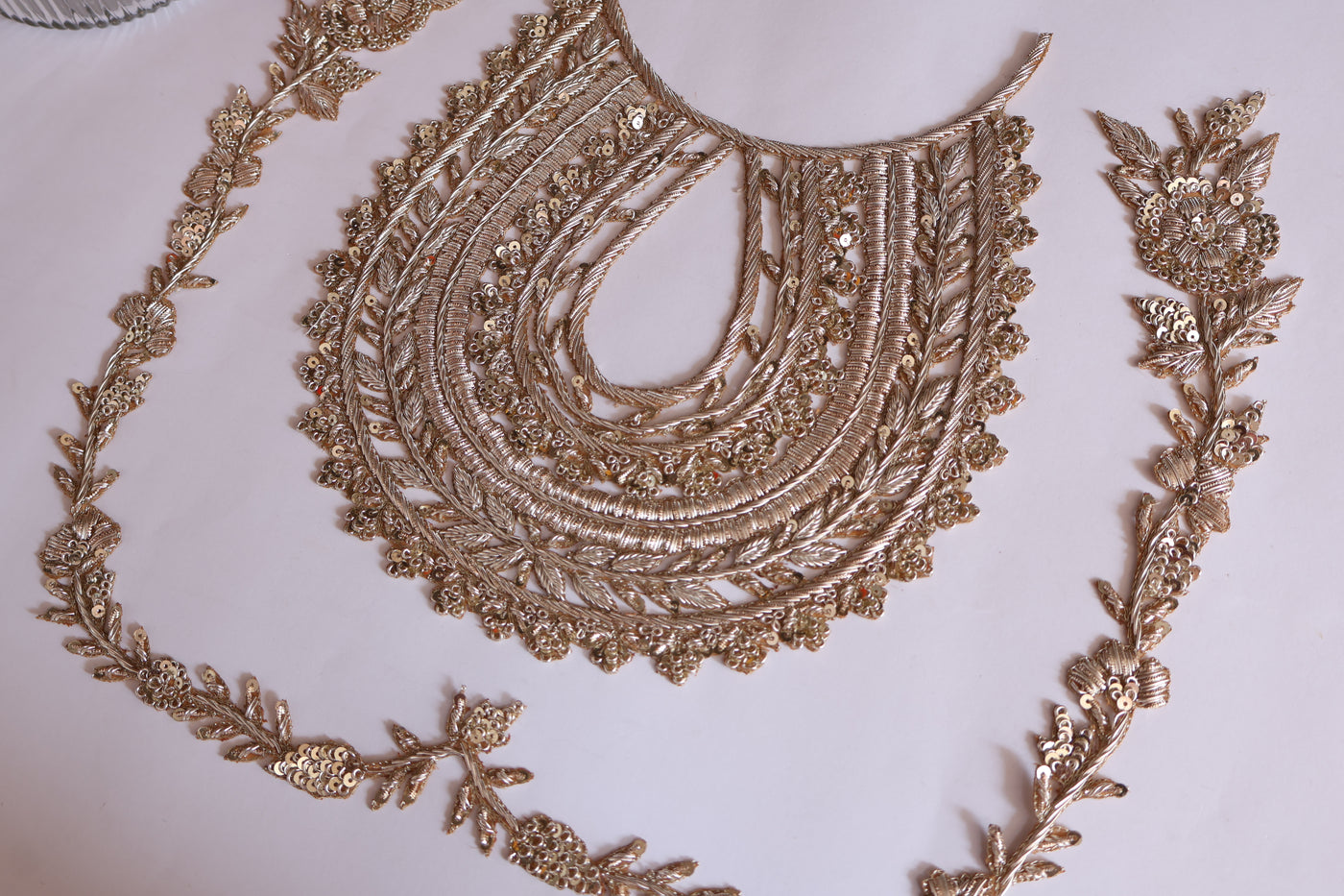 Light Golden Embroidered Round Neckline Sew on Patch