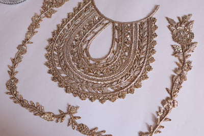 Light Golden Embroidered Round Neckline Sew on Patch