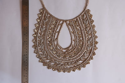 Light Golden Embroidered Round Neckline Sew on Patch