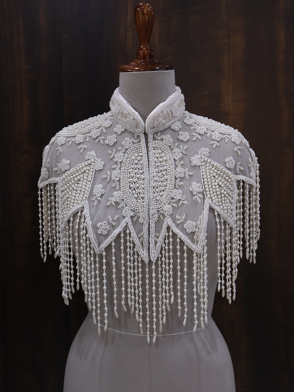 White Pearls Beaded Fringe Bridal Cape: Wedding Cover-Up Shrug