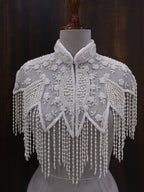 White Pearls Beaded Fringe Bridal Cape: Wedding Cover-Up Shrug