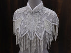 White Pearls Beaded Fringe Bridal Cape: Wedding Cover-Up Shrug
