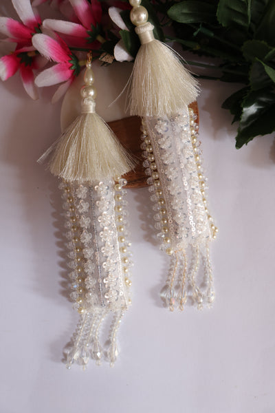 Pearl & Crystal Embellished Fringe Tassels Latkan - 1 Pair