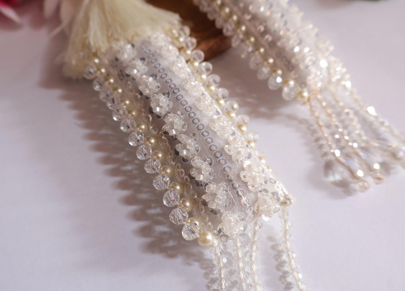 Pearl & Crystal Embellished Fringe Tassels Latkan - 1 Pair