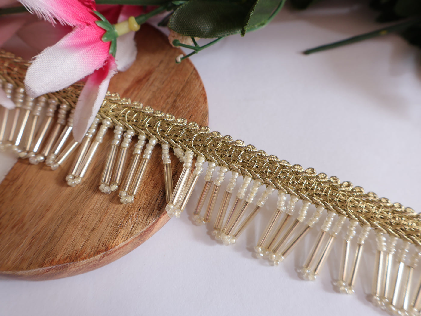 4.5 Yards - Off White Glass Pipes Suspended Fringe Trim 3cm Wide