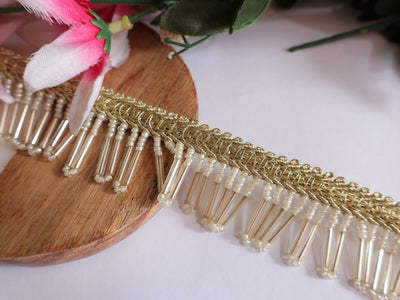 4.5 Yards - Off White Glass Pipes Suspended Fringe Trim 3cm Wide