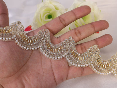 Golden Scalloped Beadswork Embellished Trim- 3 Yards Long