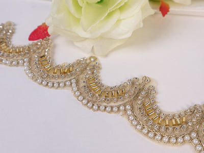 Golden Scalloped Beadswork Embellished Trim- 3 Yards Long