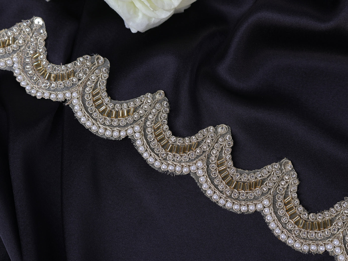 Golden Scalloped Beadswork Embellished Trim- 3 Yards Long