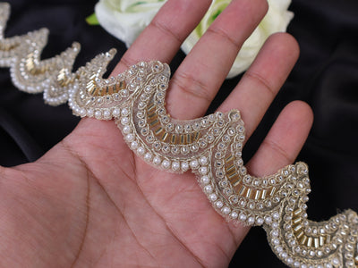Golden Scalloped Beadswork Embellished Trim- 3 Yards Long