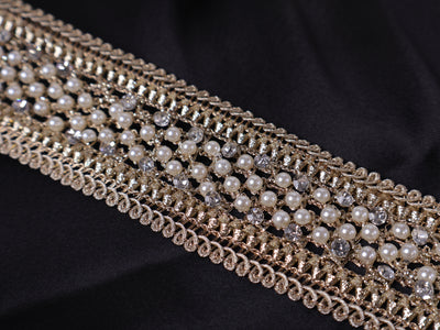 Exquisite Pearl & Zircon Embellished Trim Lace- 3 Yards Long (Copy)