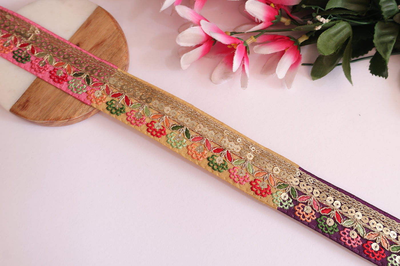 9 Yards - Multicolor Floral Threadwork Narrow Lace Trim