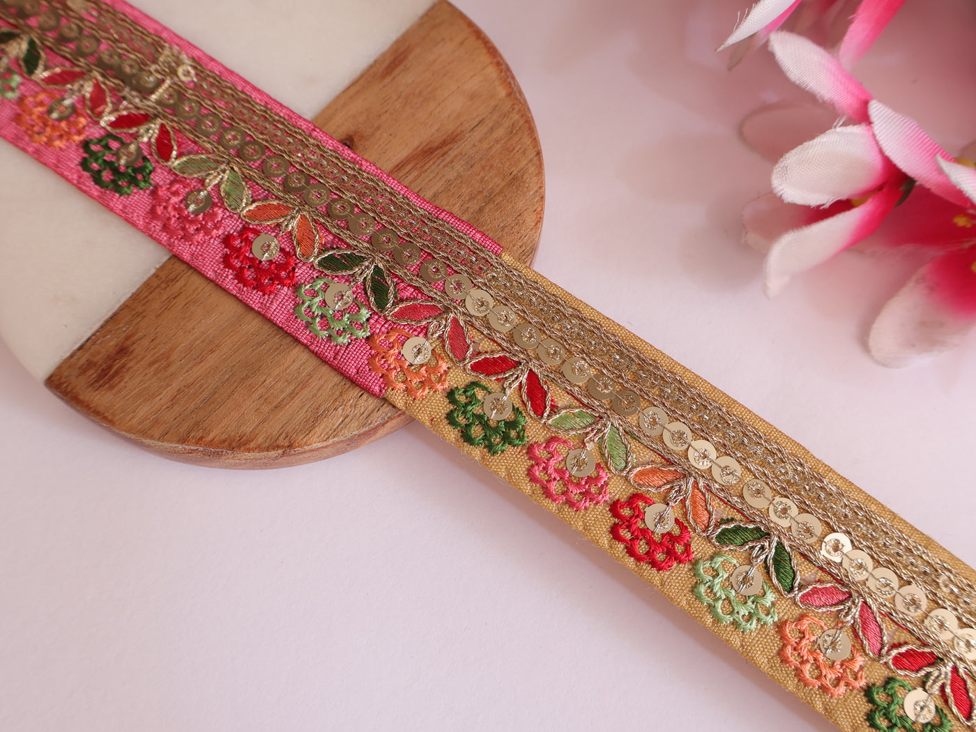 9 Yards - Multicolor Floral Threadwork Narrow Lace Trim