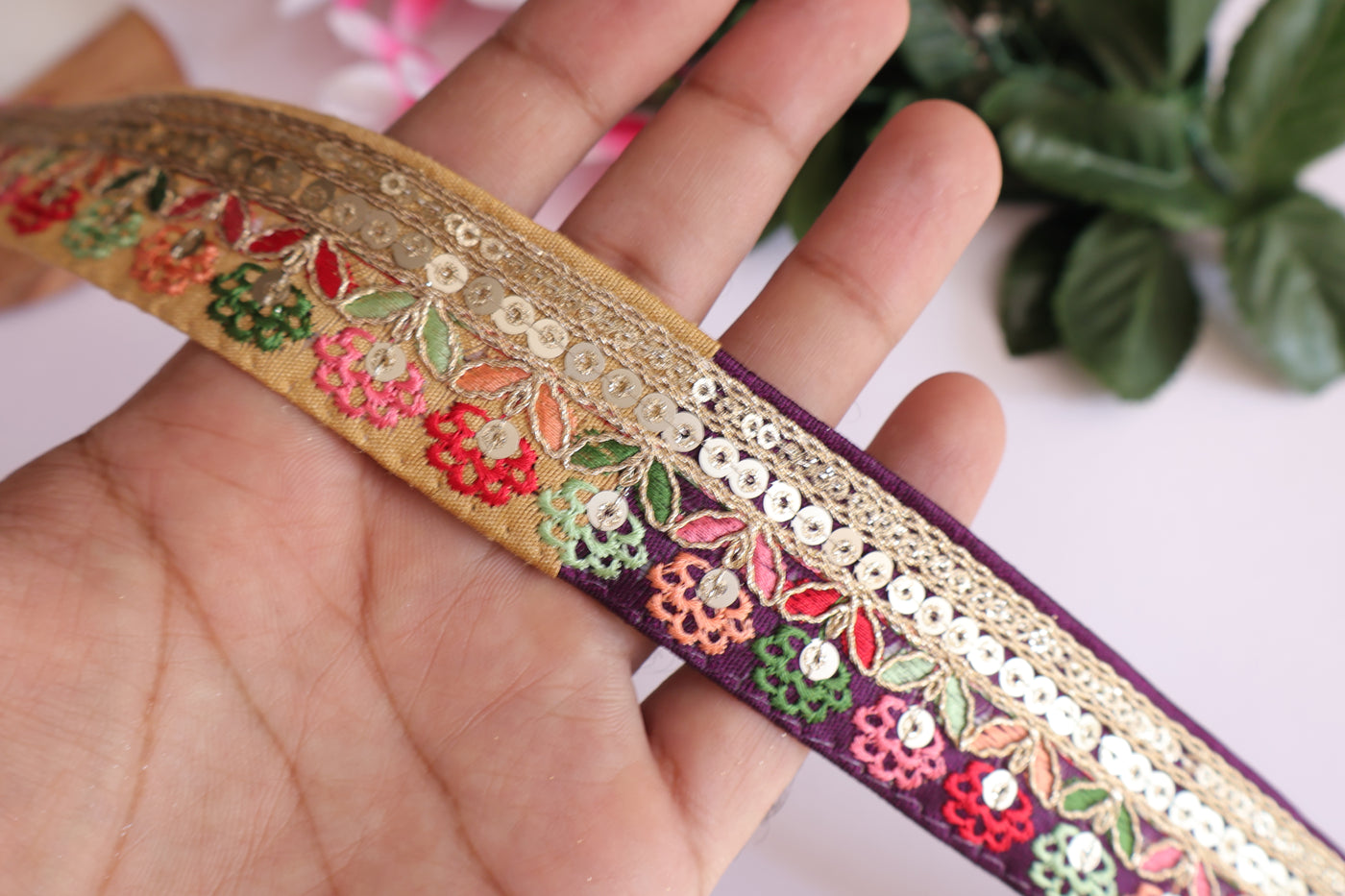 9 Yards - Multicolor Floral Threadwork Narrow Lace Trim