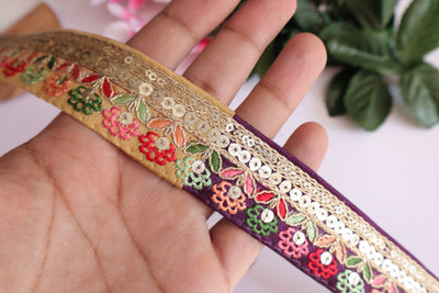 9 Yards - Multicolor Floral Threadwork Narrow Lace Trim