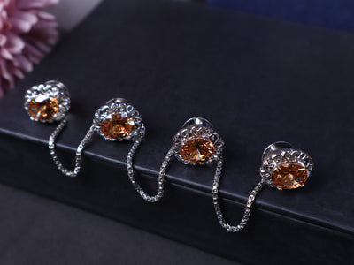 Luxury Champagne Gold Stud Button Set with Metallic Polish Cutwork Frame