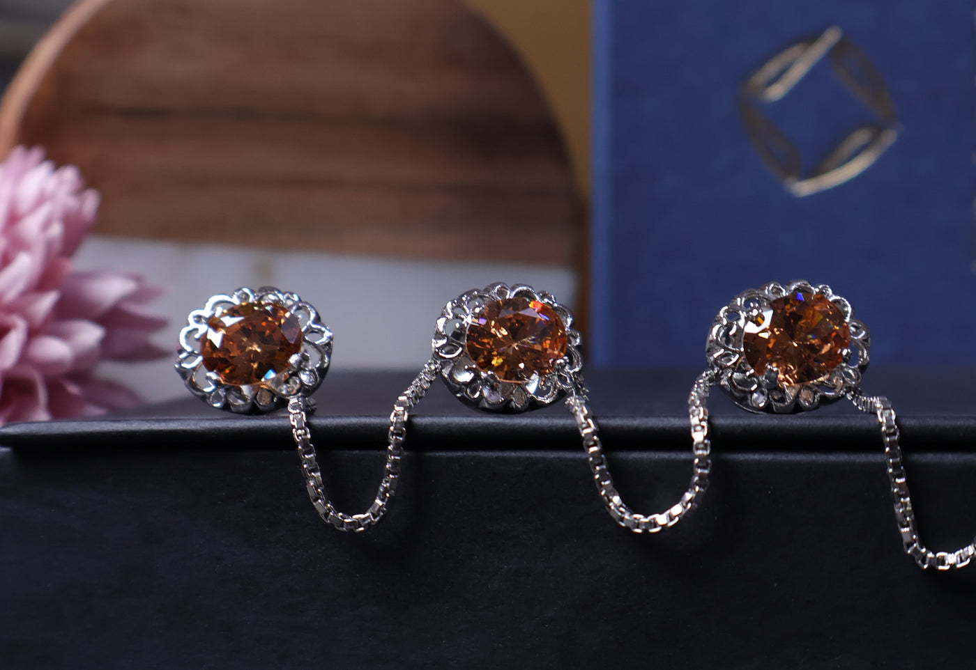 Luxury Champagne Gold Stud Button Set with Metallic Polish Cutwork Frame