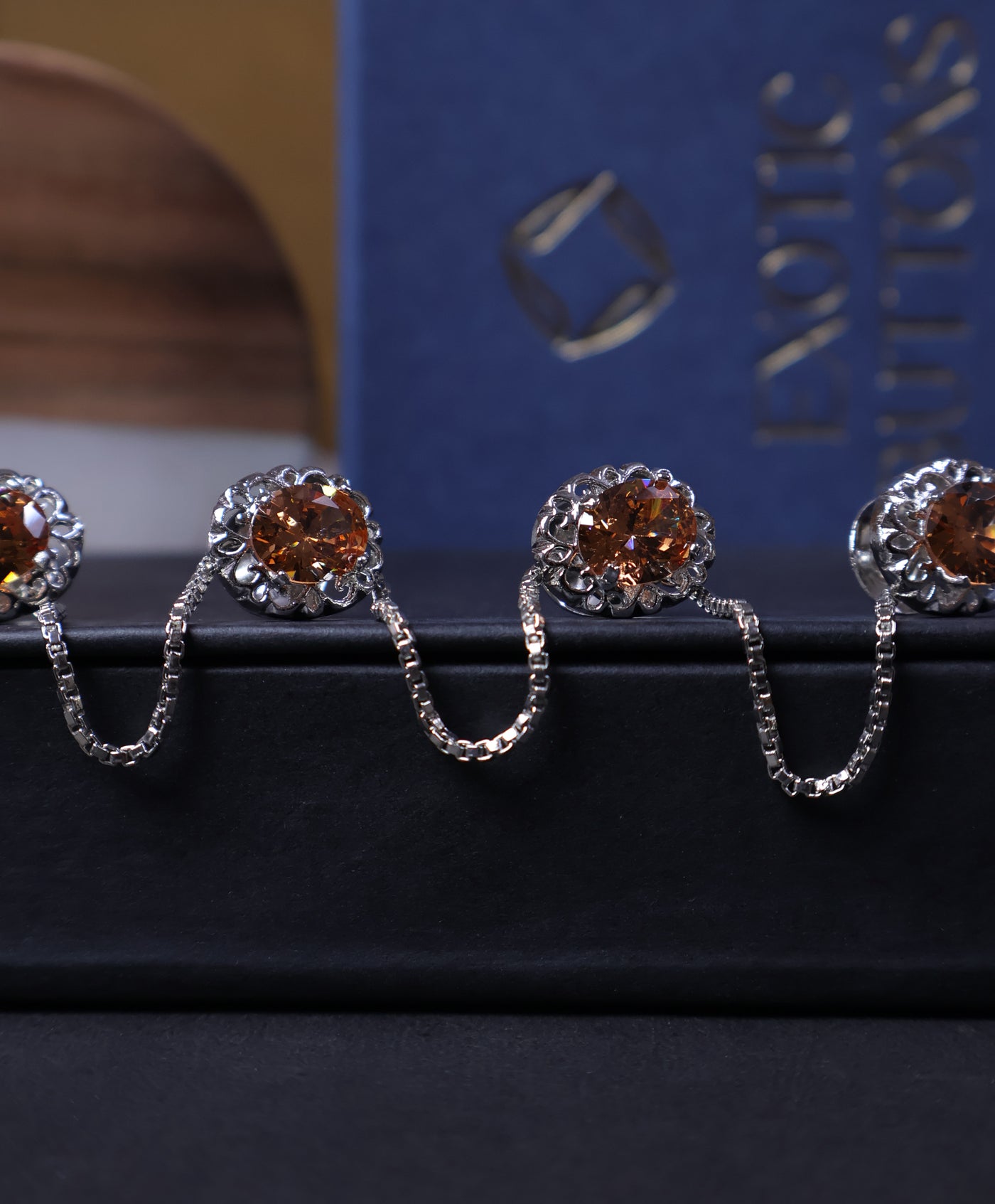 Luxury Champagne Gold Stud Button Set with Metallic Polish Cutwork Frame