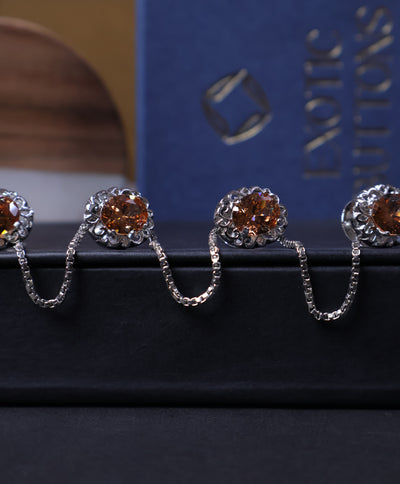 Luxury Champagne Gold Stud Button Set with Metallic Polish Cutwork Frame