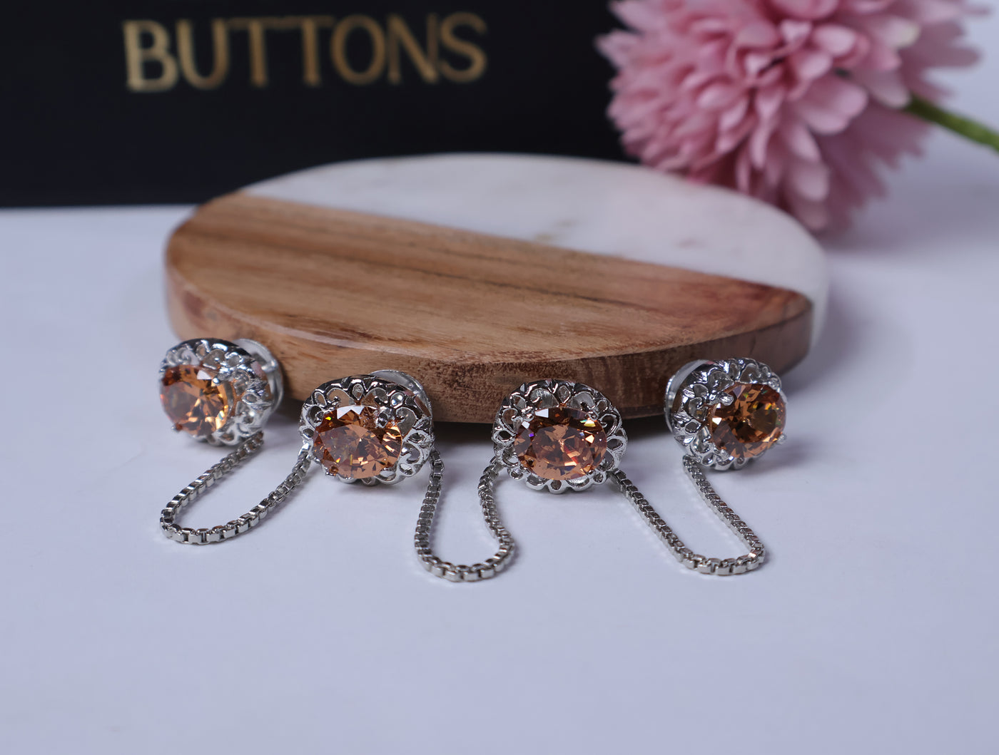 Luxury Champagne Gold Stud Button Set with Metallic Polish Cutwork Frame