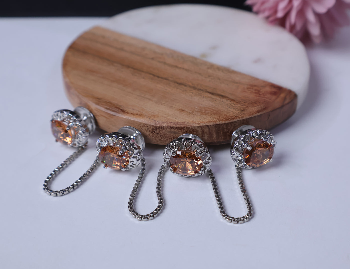 Luxury Champagne Gold Stud Button Set with Metallic Polish Cutwork Frame