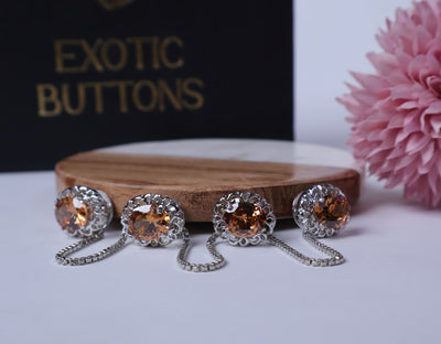 Luxury Champagne Gold Stud Button Set with Metallic Polish Cutwork Frame