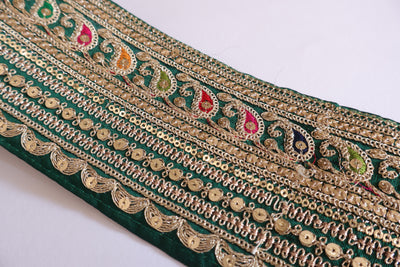 Green Broad Zari Embroidered Sequin Border - 1 yard