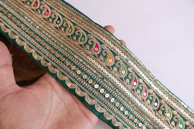 Green Broad Zari Embroidered Sequin Border - 1 yard