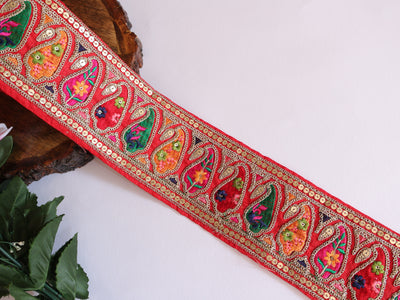 Red Sabyasachi Inspired Indian Border Lace - 3 Yard
