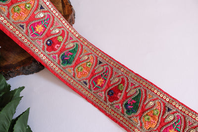 Red Sabyasachi Inspired Indian Border Lace - 3 Yard